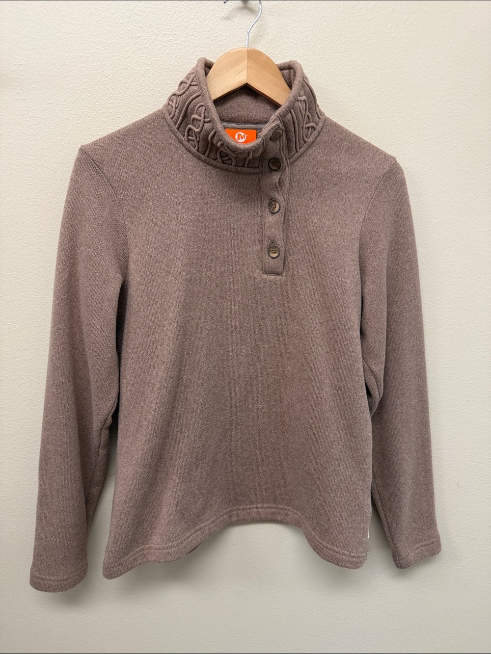 Merrell Taupe Button-Detail Cowl Neck Sweater SzM